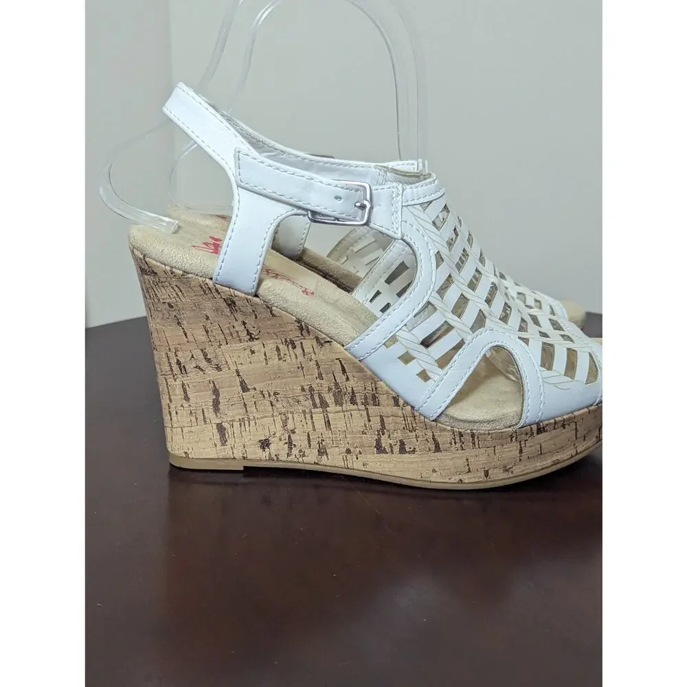Jellypop Hattie Cork Wedge White Womens Open Toe Sandals 4in heels Size 9